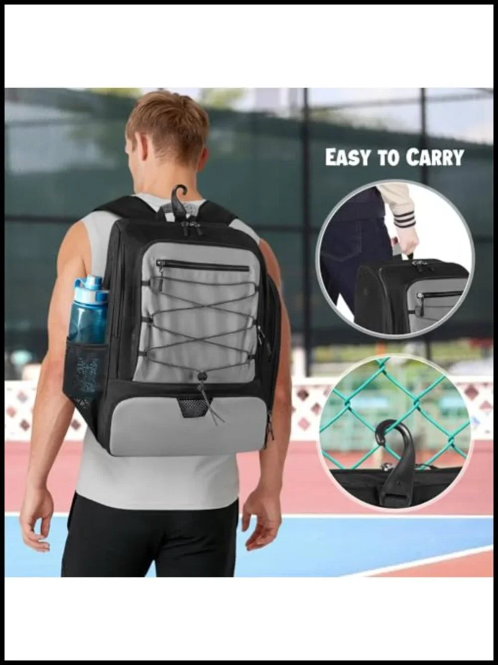 Pickleball Backpack with Shoe Compartment for 4 Paddles Water-Resistant Nylon
